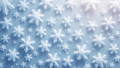 Textured background featuring scattered snowflakes on soft blue surface