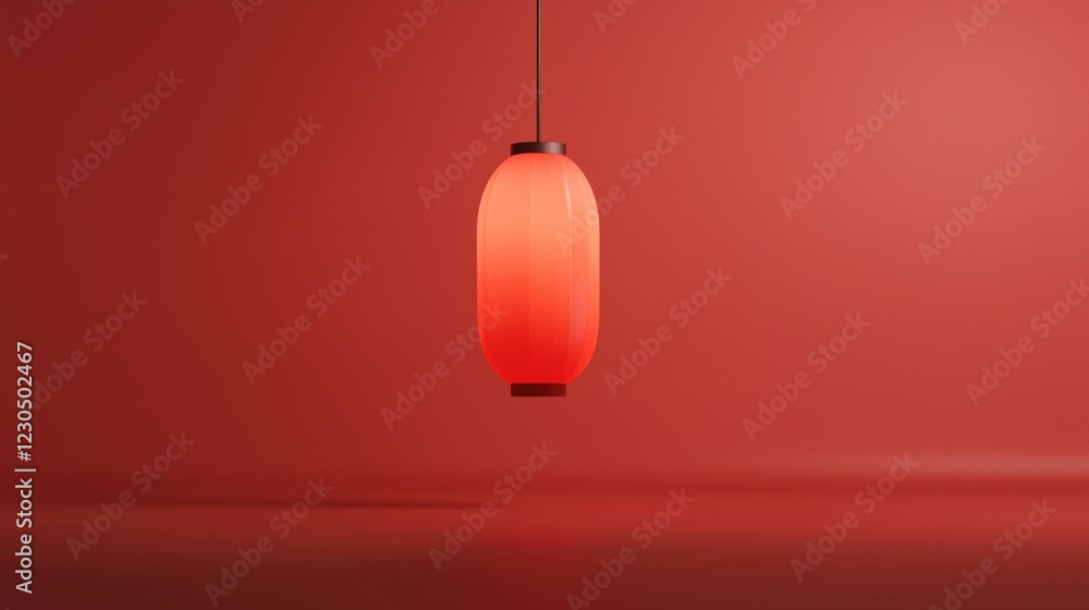Poster 3d rendering of a red pendant light hanging from a black cord. the light is cylindrical in shape and