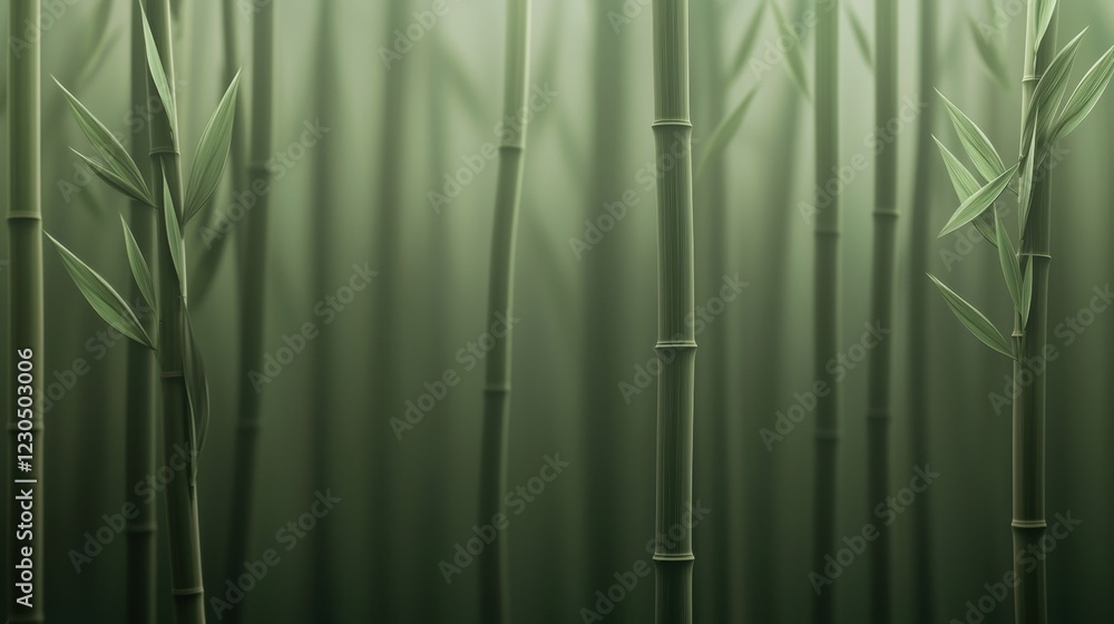 Poster close-up of a group of tall bamboo stalks. the stalks are arranged in a straight line, creating a se