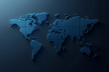 Digital world map in a blue grid design representing global connectivity and technology in a modern context