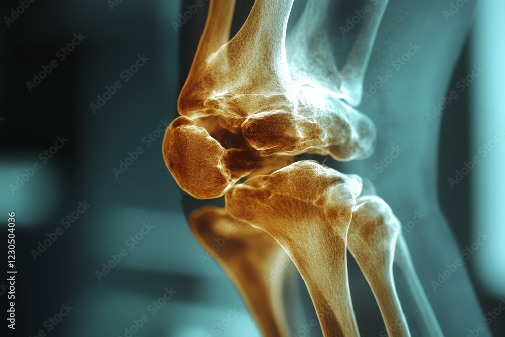 Aufkleber detailed view of a human knee joint showing bone structure and health condition