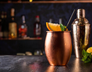Moscow mule in copper cup