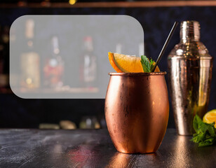 Moscow mule cocktail. Empty space for text