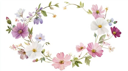 Delicate Watercolor Floral Wreath: Pastel Cosmos and Blossoms