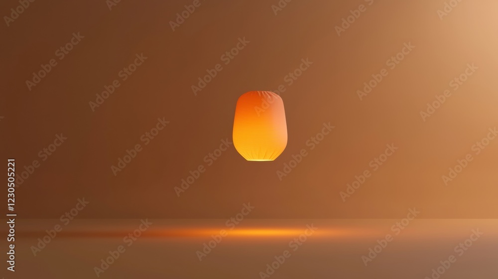 Poster digital illustration of a single orange-colored paper lantern floating in the air. the lantern is in