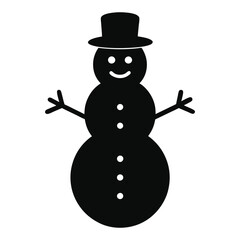 Simple Snowman Silhouette Flat Vector on White Background