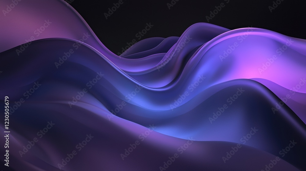 Poster abstract digital art piece with a dark background. it features a wave-like pattern of wavy lines in 