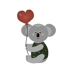 Koala holding a heart-shaped balloon. Illustration for Valentine's Day
