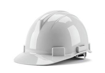 Fototapeta premium A shiny white construction hard hat with smooth contours and detailed edges isolated on a white background