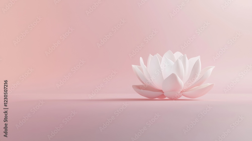 Poster 3d rendering of a white lotus flower on a light pink background. the flower is in the center of the 