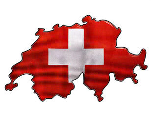 地図の形をしたスイスの国旗のブローチ（Flags of the Switzerland in the shape of a map brooch on white background）
