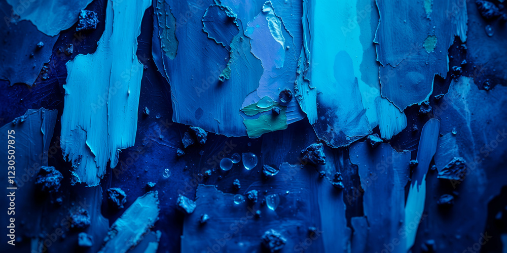 Poster the image is a blue and white abstract painting with a lot of texture. the blue and white colors cre