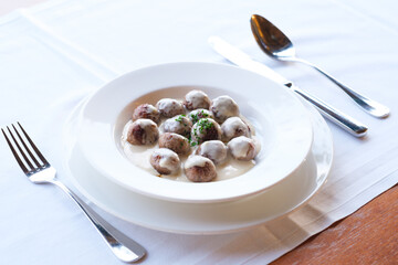 Meatballs in creamy sauce a delectable dish served on a white plate