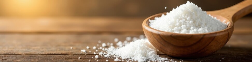 Wooden bowl filled with sugar, rustic wood texture, sunlight casting a warm glow, warm glow, rustic