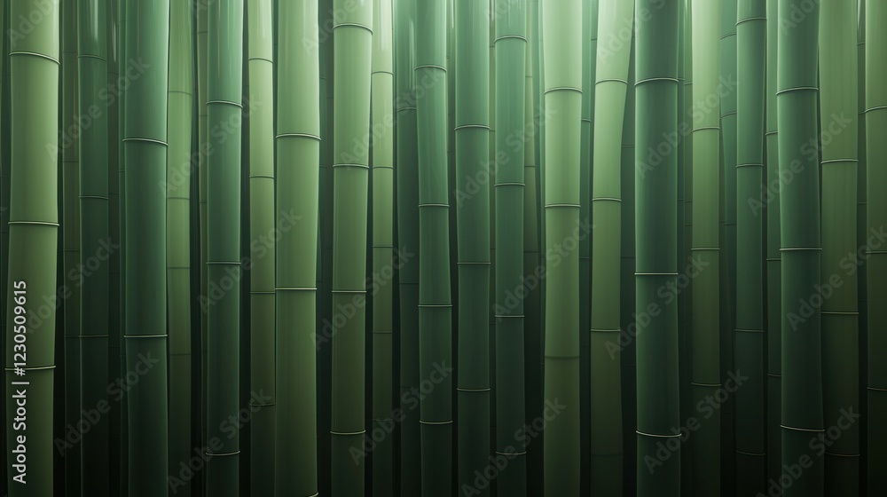 Poster close-up of a group of tall, slender bamboo stalks. the stalks are arranged in a vertical line, crea