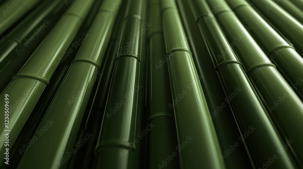 Poster close-up of a group of tall, slender bamboo stalks. the stalks are arranged in a vertical line, crea
