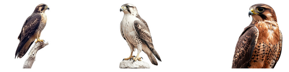 Naklejka premium Falcon perched isolated on transparent background, PNG, set of
