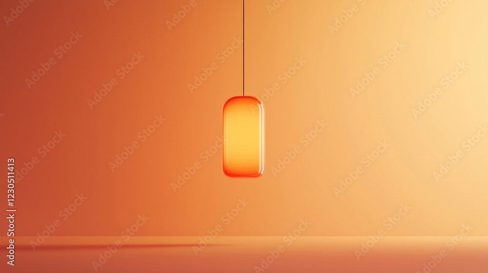 Poster digital illustration of a pendant light hanging from a wire. the light is in the shape of a rectangu