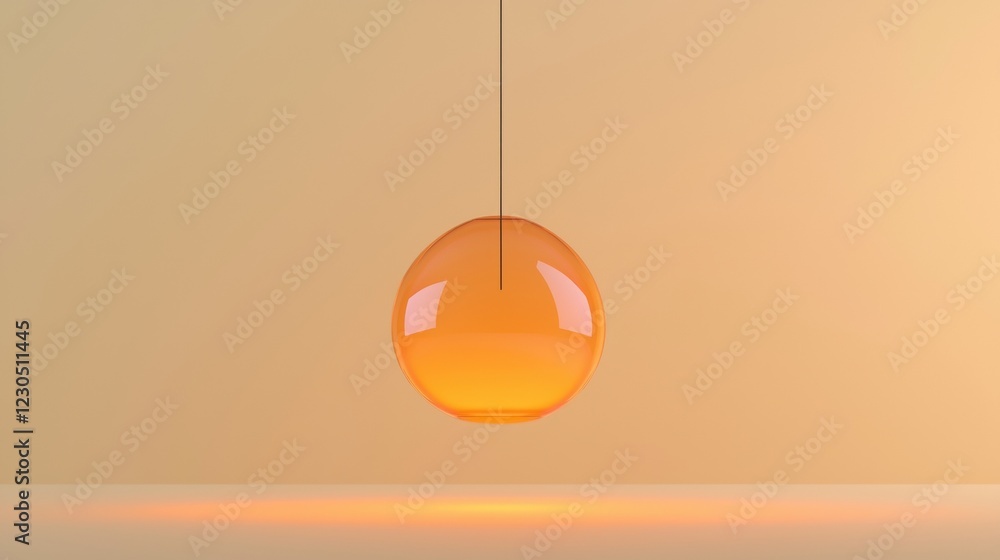 Poster 3d rendering of an orange pendant light hanging from a thin black cord. the light is spherical in sh