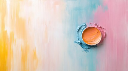 A vibrant mix of pastel colors with a paint container at the edge creates a dynamic art scene, Ideal for creative projects, art blogs, or color-themed advertisements,