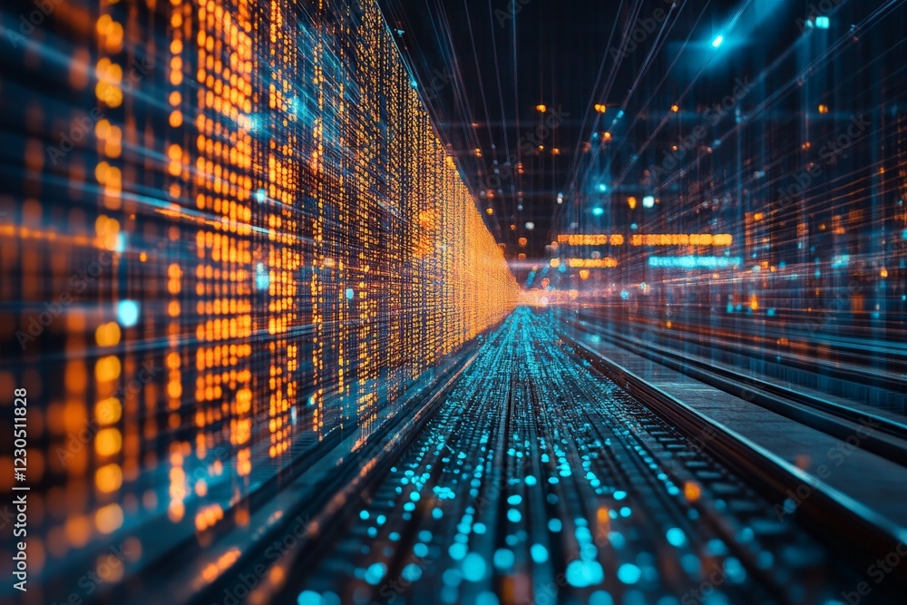 Aufkleber digital landscape showcasing flowing data streams in a vibrant cyber environment at night