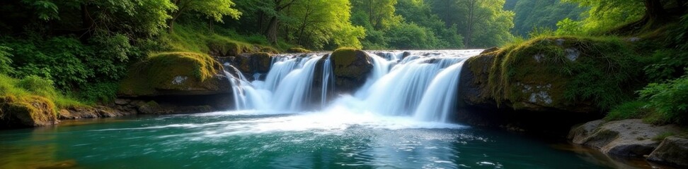 Obraz premium Waterfall on Wetilna river in Bieszczady Mountains reserve, stream, river