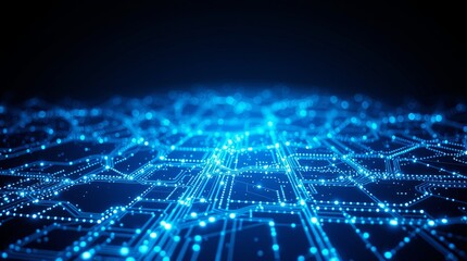 Big data technology concept with glowing circuit and blue-black background