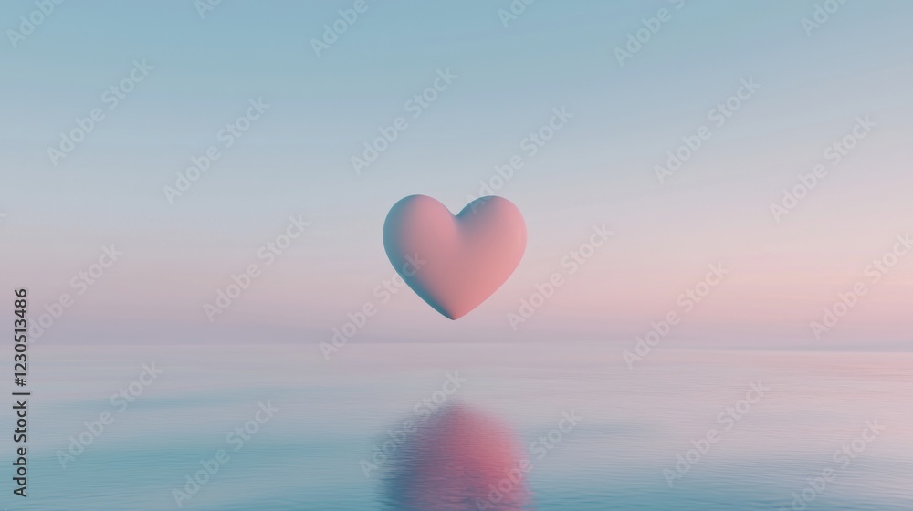 Poster digital illustration of a heart-shaped object floating in the middle of a body of water. the heart i