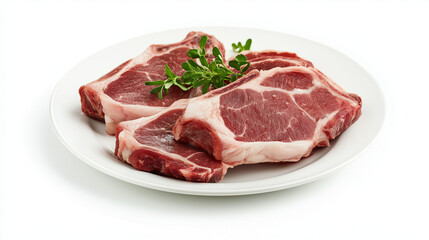 raw meat on a plate isolated on white background