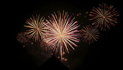 A joyous celebration illuminated by dazzling fireworks against the night sky , with white tonespng