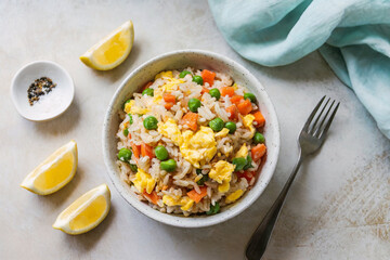Delicious Fried Rice with Scrambled Eggs and Veggies, Ready to Eat