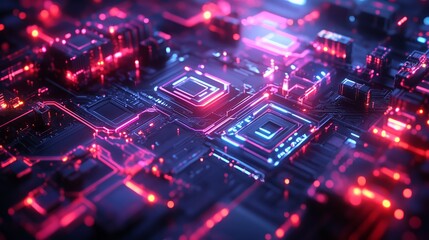 Obraz premium Neon Circuit Pathway with Sci-Fi Technology Aesthetic - made with Generative AI