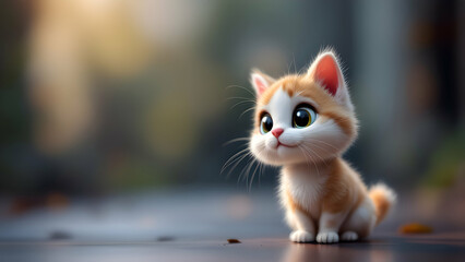 Cute fluffy cat on blur background