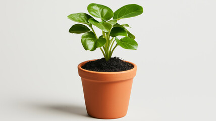 Obraz premium young plant in a pot isolated on white background 