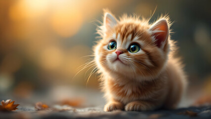 Fototapeta premium Cute fluffy cat on blur background