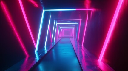 Fototapeta premium Cyberpunk Sci-Fi Corridor with Vibrant Neon Illumination - made with Generative AI