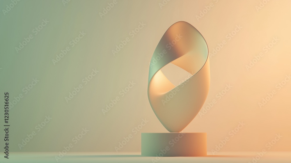 Poster 3d rendering of an abstract sculpture on a white pedestal. the sculpture is made up of a series of c