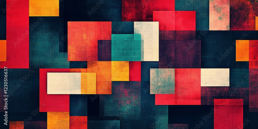 Poster this vibrant abstract artwork features a dynamic arrangement of colorful geometric shapes, creating 