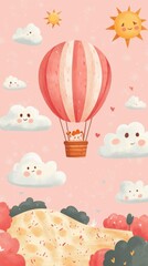Cute Animal Riding a Hot Air Balloon in the Sky