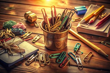 Vintage Paperclips, Stationery, Office Supplies, Desk Tools, Retro 3D Render