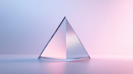 3d rendering of a pyramid-shaped object. the pyramid is made of clear glass and has a triangular shape with a pointed top.