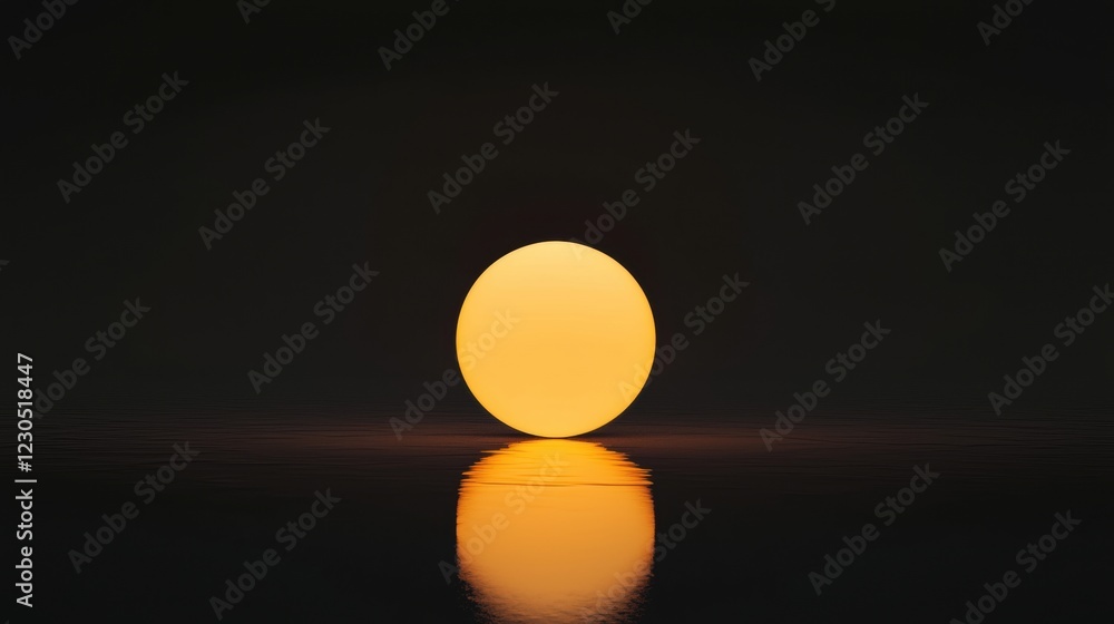 Poster photograph of a single, round, orange-colored object that appears to be floating on the surface of a
