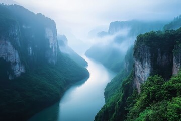 Serene Mountain Landscape with Misty River