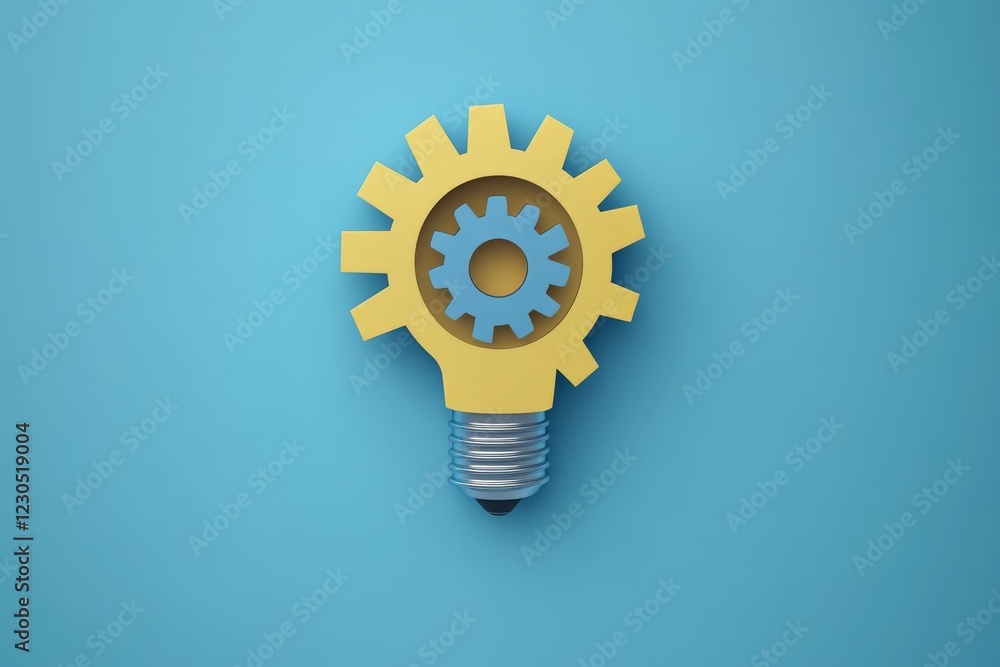 Aufkleber creativity and innovation symbolized by a light bulb with a gear design on a blue background
