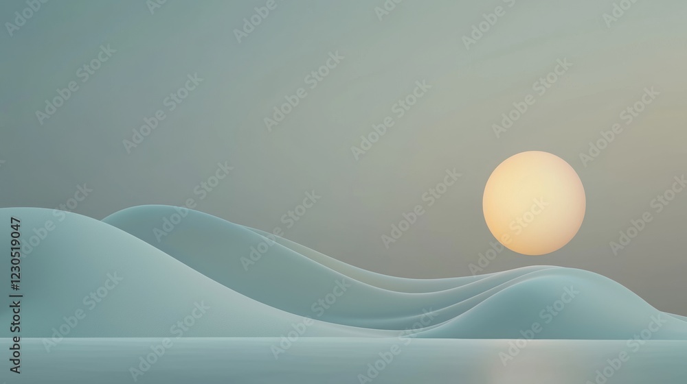Poster abstract landscape with a light blue background. in the center of the image, there is a large orange