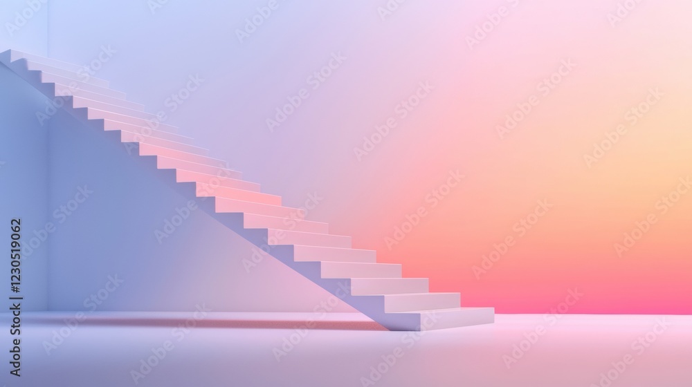 Poster 3d rendering of a staircase in an empty room. the staircase is made up of white steps that are arran