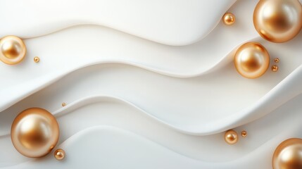 A visually appealing composition featuring golden pearls scattered on soft, flowing white waves, creating a sense of elegance and luxury in the design.