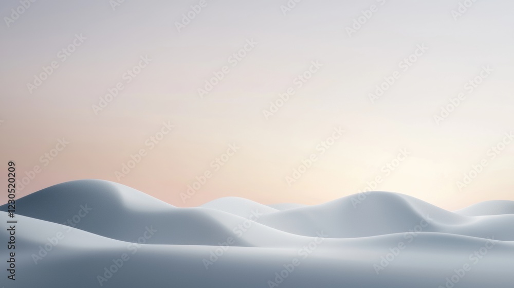 Poster digital illustration of a desert landscape. the sky is a pale pink color with a gradient effect, cre