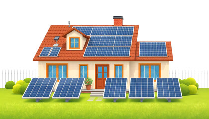 Home with solar panels , with white tonespng