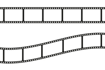 Set of vintage 35mm film strips with empty frames, isolated on white or transparent background, vector illustration. Retro cinema design, perfect for media, footage, or template projects.